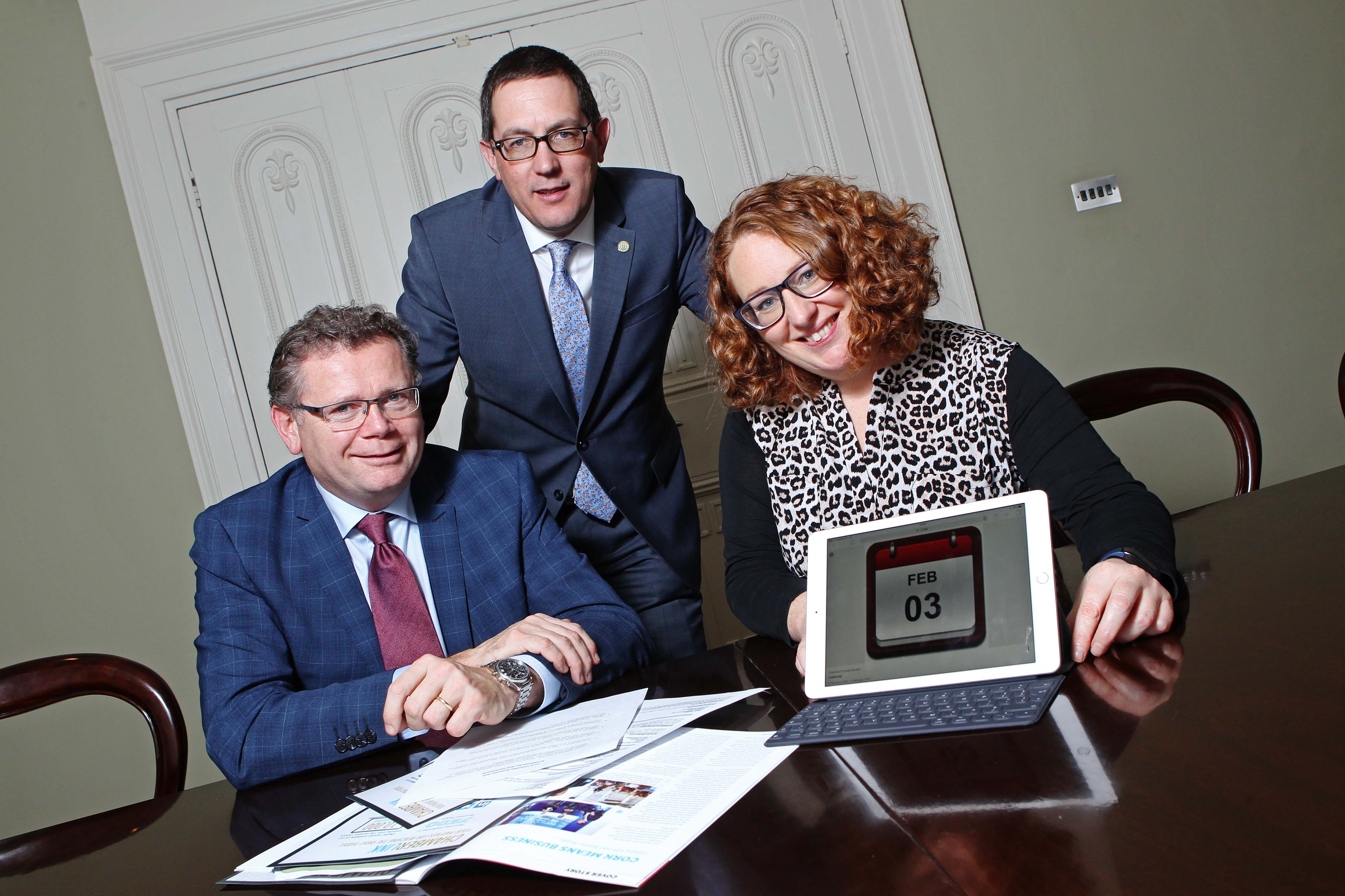 DC 13/12/2016 - REPRO FEE FREE PIC Pictured at the announcement that the Montenotte Hotel will be the lead sponsor at the Cork Chamber Annual Dinner are Conor Healy and Leigh Gillen, Cork Chamber with Frankie Whelehan, The Montenotte Hotel. As the region's leading and largest corporate dinner, the Annual Dinner 2017 taking place on 3rd Feb 2017, promises to be another sell out event. Tickets go on sale at 9:30am on Wednesday, 14 December at www.corkchamber.ie Pic: Diane Cusack